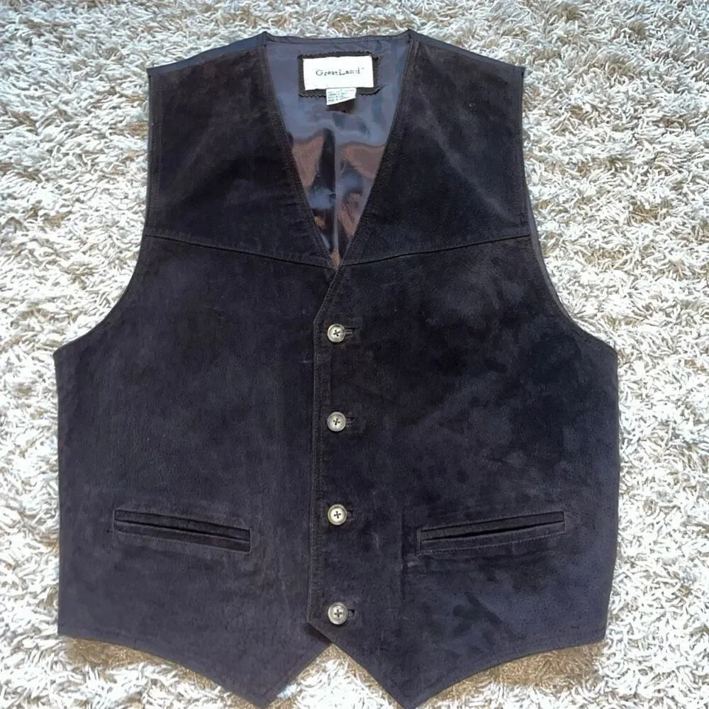 GREATLAND APPAREL Men's Medium Vintage Brown Genuine Leather Vest Western Cowboy